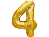 Cijfer 4 goud Folieballon 85cm hoog