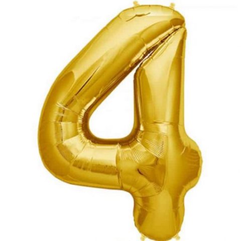 Cijfer 4 goud Folieballon 85cm hoog foto